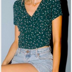 Brandy Melville Green Floral Wrap Shirt